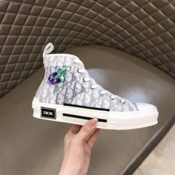 B23 Dior And Kenny Scharf High-Top Sneaker White And Durple Dior Oblique Canvas With Embroidered Patches - Cdo035