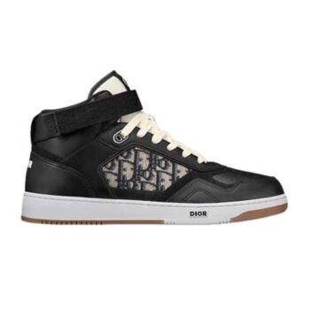 B27 HIGH-TOP BLACK SMOOTH CALFSKIN WITH BEIGE AND BLACK DIOR OBLIQUE JACQUARD SNEAKER - CDO023