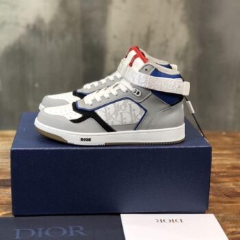 B27 HIGH-TOP BLUE-GRAY AND WHITE SMOOTH CALFSKIN WITH WHITE DIOR OBLIQUE GALAXY LEATHER SNEAKER - CDO017