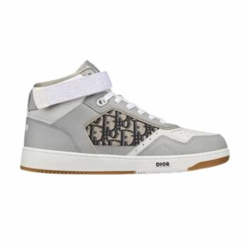 B27 HIGH-TOP GRAY AND WHITE SMOOTH CALFSKIN WITH BEIGE AND BLACK DIOR OBLIQUE JACQUARD SNEAKER - CDO019