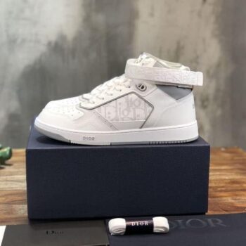 B27 HIGH-TOP WHITE AND GRAY SMOOTH CALFSKIN WITH WHITE DIOR OBLIQUE GALAXY LEATHER SNEAKER - CDO015