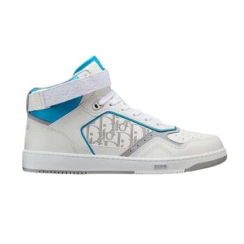 B27 HIGH-TOP WHITE AND LIGHT BLUE SMOOTH CALFSKIN WITH WHITE DIOR OBLIQUE GALAXY LEATHER SNEAKER - CDO024