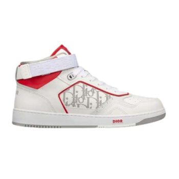 B27 HIGH-TOP WHITE AND RED SMOOTH CALFSKIN WITH WHITE DIOR OBLIQUE GALAXY LEATHER SNEAKER - CDO013