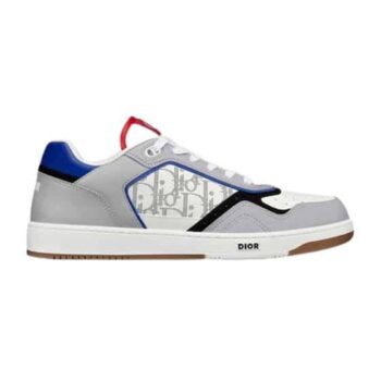 B27 LOW-TOP BLUE-GRAY AND WHITE SMOOTH CALFSKIN WITH WHITE DIOR OBLIQUE GALAXY LEATHER SNEAKER - CDO018