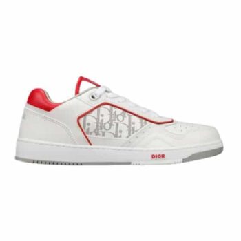 B27 LOW-TOP WHITE AND RED SMOOTH CALFSKIN WITH WHITE DIOR OBLIQUE GALAXY LEATHER SNEAKER - CDO014