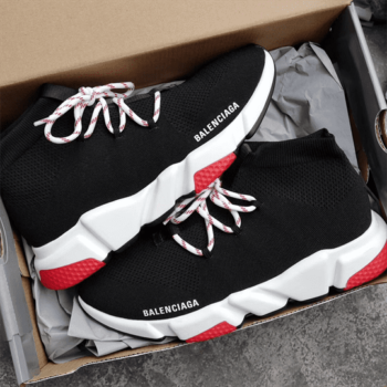 Balenciaga Speed Trainer Lace Up Black Red - Bb133