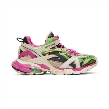 Balenciaga Track 2 Sneakers In White, Pink And Green - Bb102