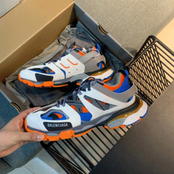 Balenciaga Track 3 Sneakers In White, Orange And Blue - Bb025