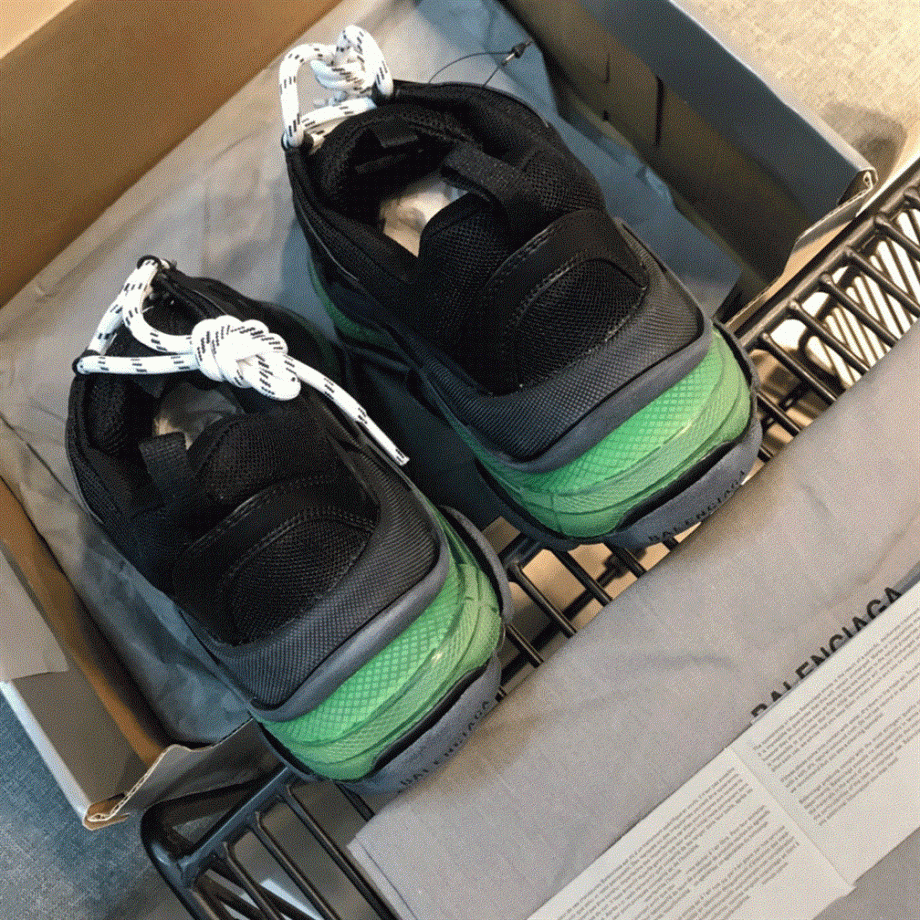 Balenciaga Triple S Clear Sole Sneaekers In Black And Green - Bb040