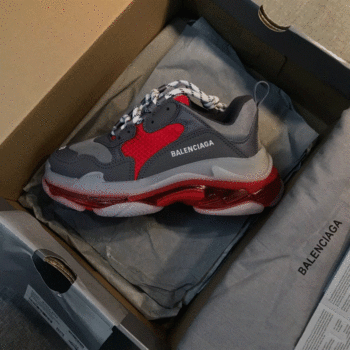 Balenciaga Triple S Clear Sole Sneakers In Grey And Red - Bb035