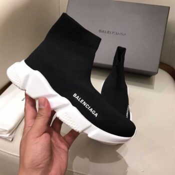 Balenciaga Women Speed Black And White Sole Sneakers - Bb106