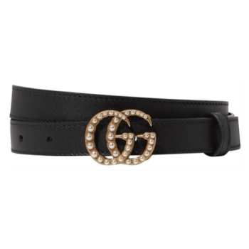 Gucci Black Faux Pearl - Embellished Leather Belt - BG15