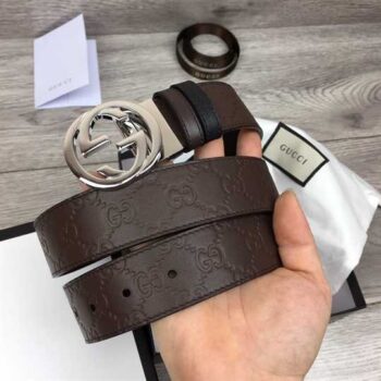 Gucci Brow Guccissima Leather Interlocking Gg Buckle Belt - BG09