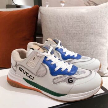 Gucci G Line Sneakers In Leather And Mesh Withe Embroidered Logo - Gcc034