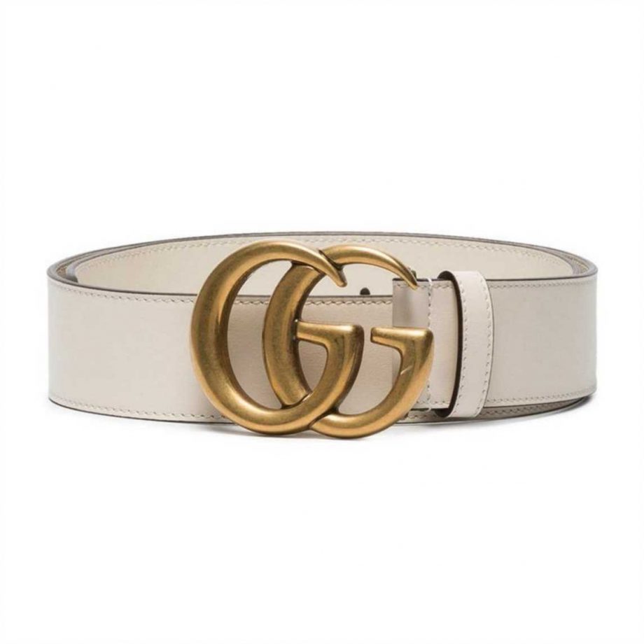 Gucci White Leather Belt With Double G Buckle - BG34