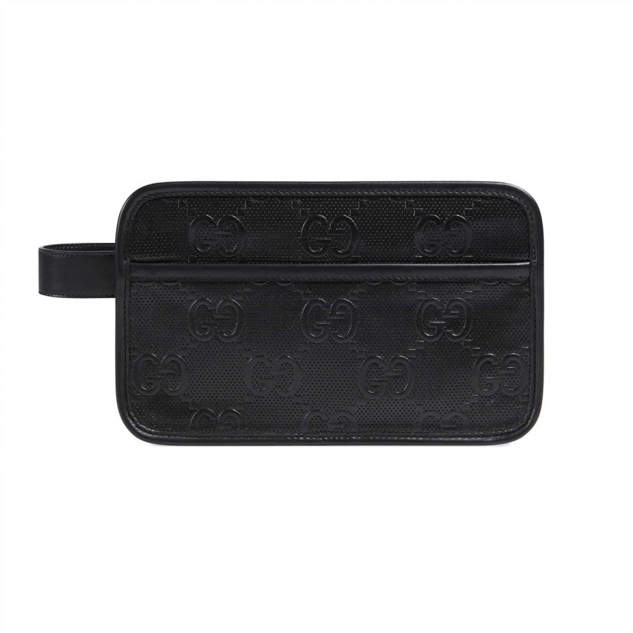 Gg Embossed Cosmetic Case Black Gg Embossed Leather Cotton Linen Lining