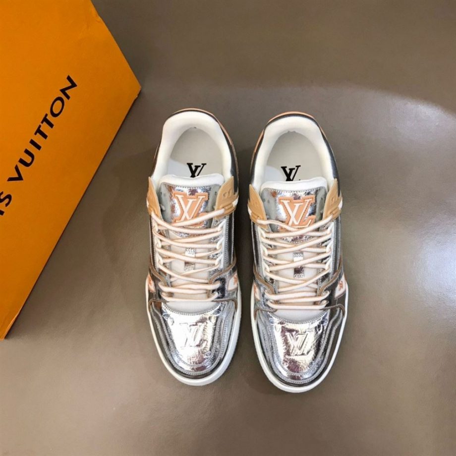 Louis Vuitton Trainer Sneakers Silver Metallic Leather- Lsvt101