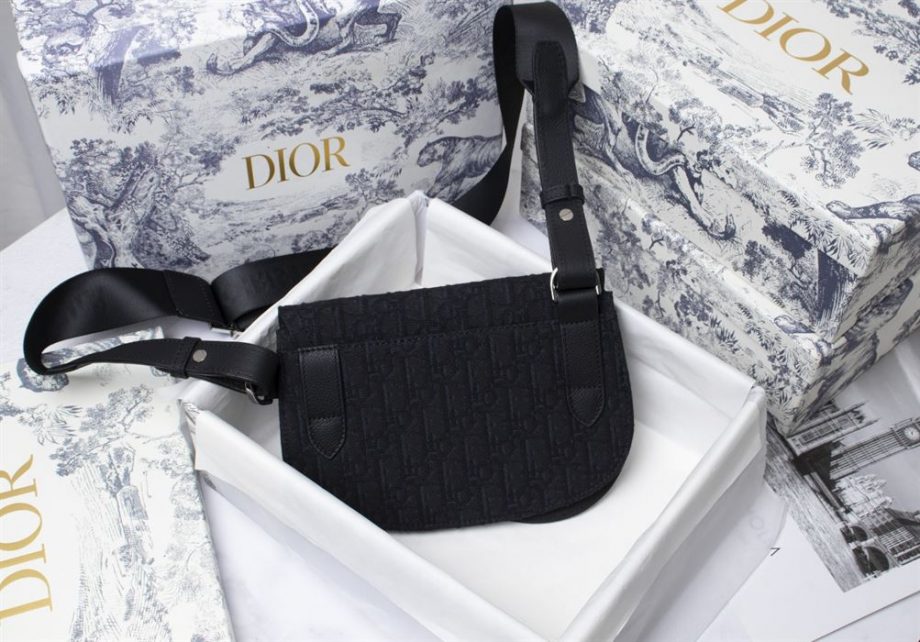 Saddle Pouch Black Dior Oblique Jacquard