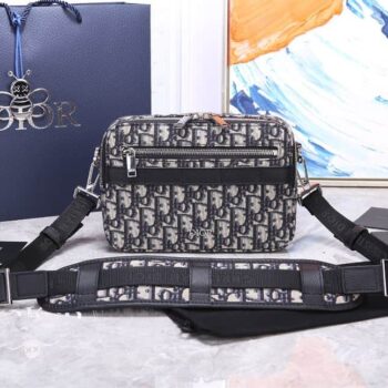 Safari Messenger Bag Beige and Black Dior Oblique Jacquard