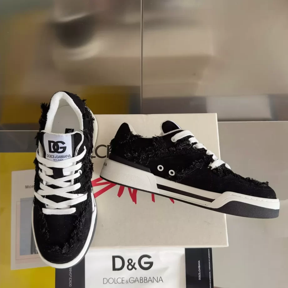 D&G New Roma Fray-trim Sneakers in Black - DG290