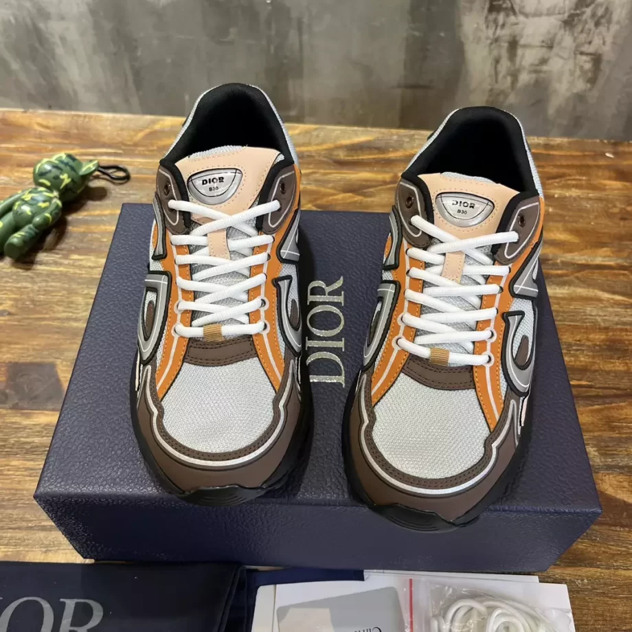 B30 Sneaker Gray Mesh with Brown, Orange and Beige Technical Fabric - CDO123