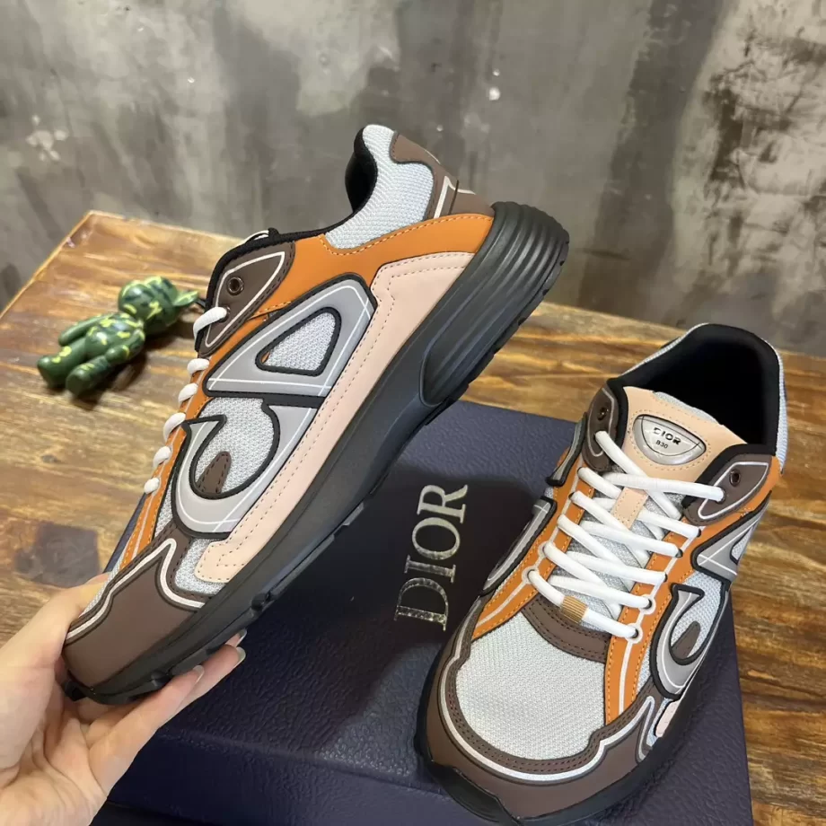 B30 Sneaker Gray Mesh with Brown, Orange and Beige Technical Fabric - CDO123