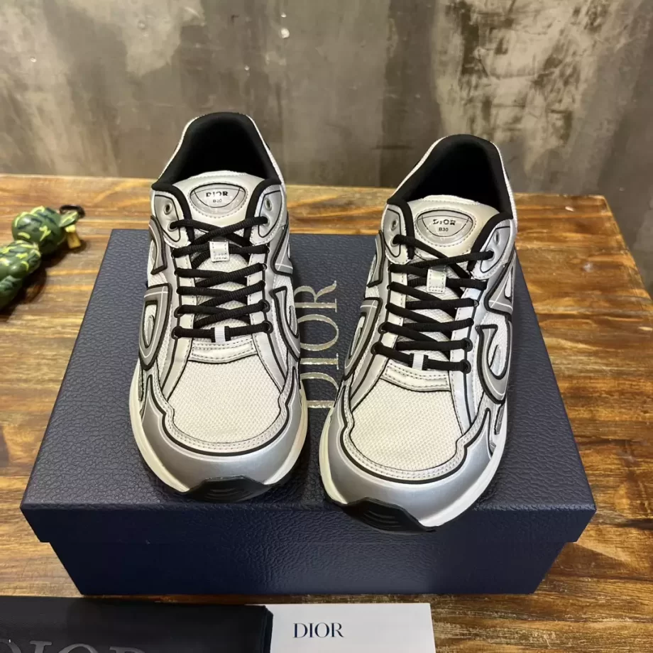 B30 Sneaker White Mesh and Silver-Tone Metallic Calfskin - CDO127