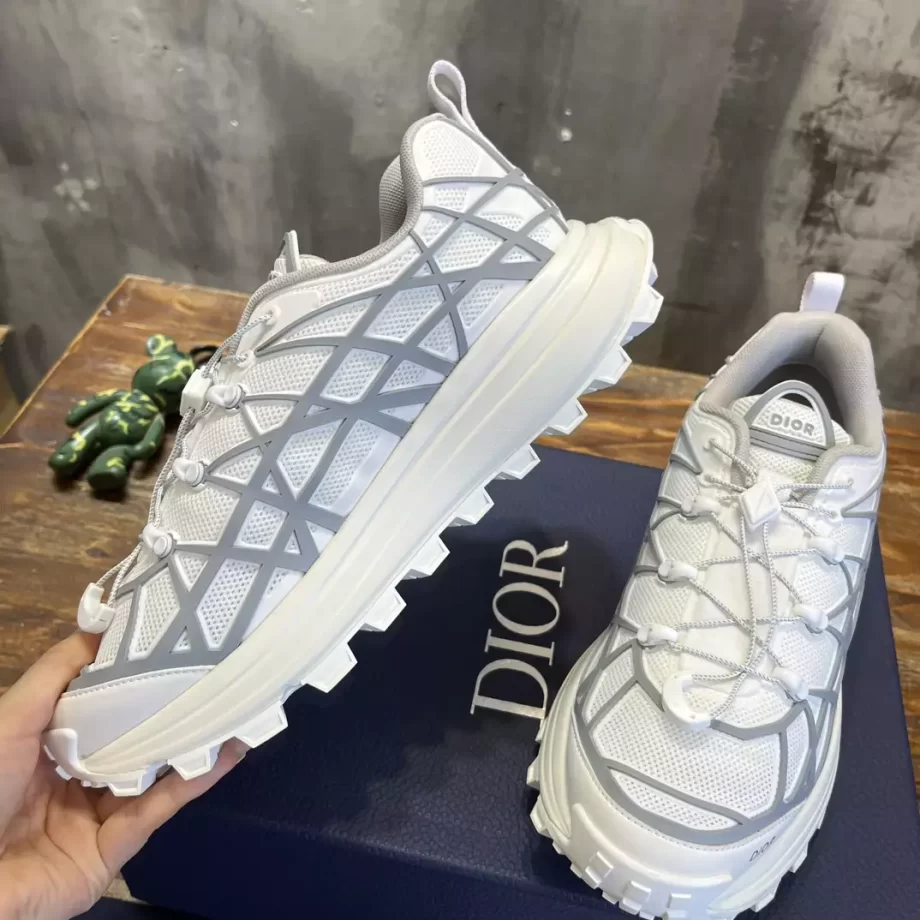 B31 Runner Sneaker White Technical Mesh and Gray Rubber with Warped Cannage Motif - CDO101