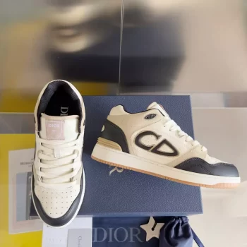 B57 Mid-Top Sneaker Black and Cream Smooth Calfskin and Beige Suede - CDO105