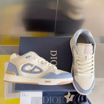 B57 Mid-Top Sneaker Blue and Cream Smooth Calfskin with Beige Suede - CDO107