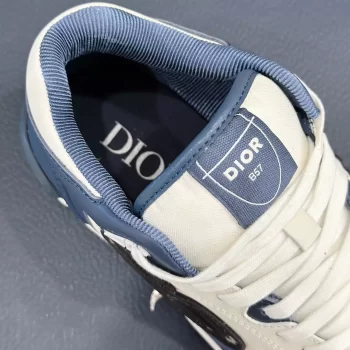 B57 Mid-Top Sneaker Navy Blue and White Smooth Calfskin with Beige and Black Dior Oblique Jacquard - CDO110