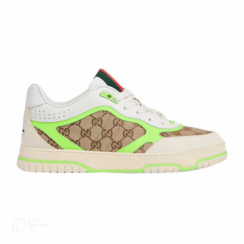 Gucci Re-Web Sneaker Beige And Ebony Original GG Canvas Fluorescent Green Leather
