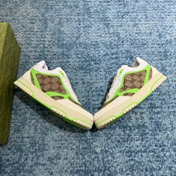 Gucci Re-Web Sneaker Beige And Ebony Original GG Canvas Fluorescent Green Leather - GCC205