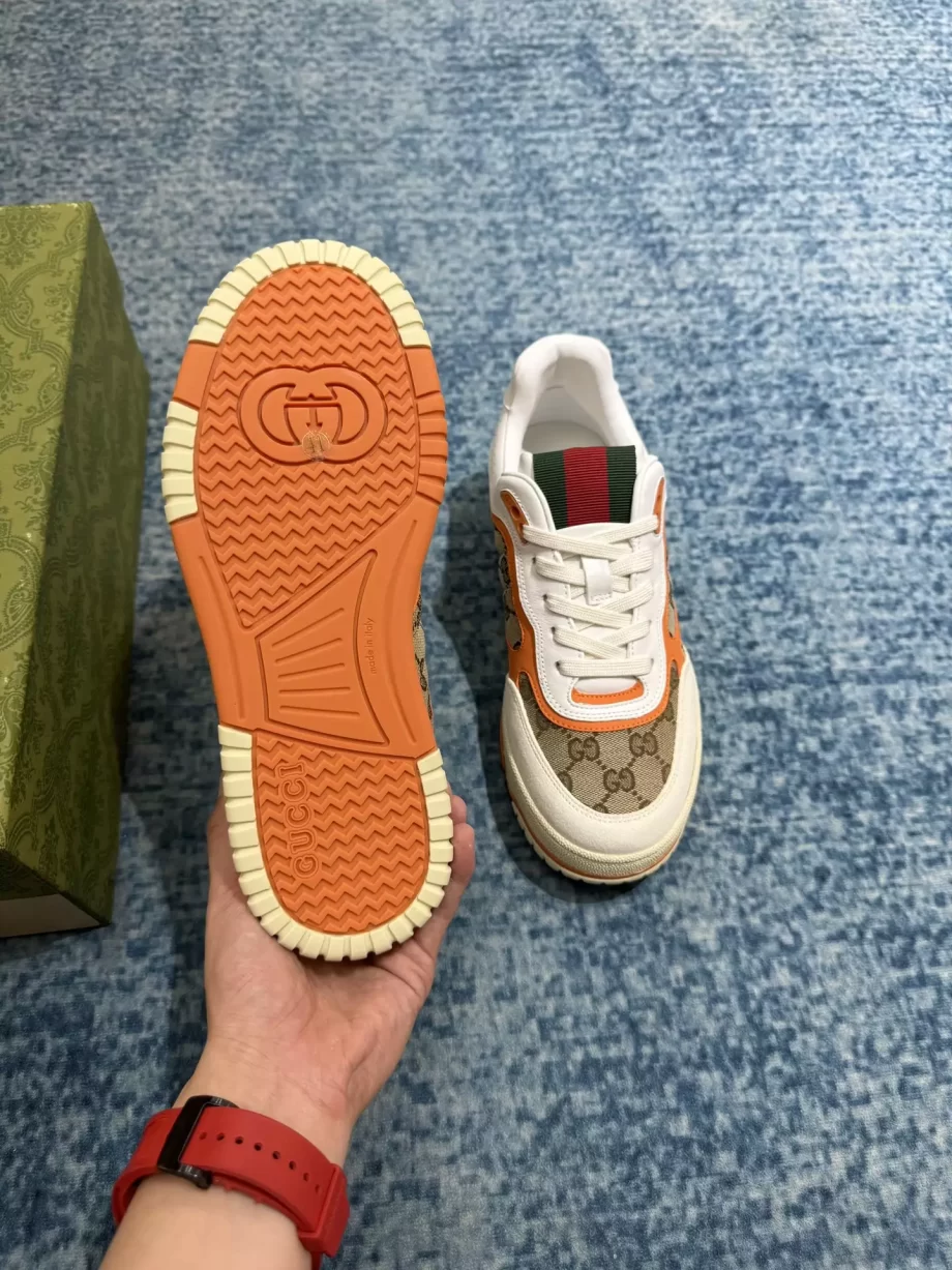 Gucci Re-Web Sneaker Beige And Ebony Original GG Canvas Orange Leather - GCC204