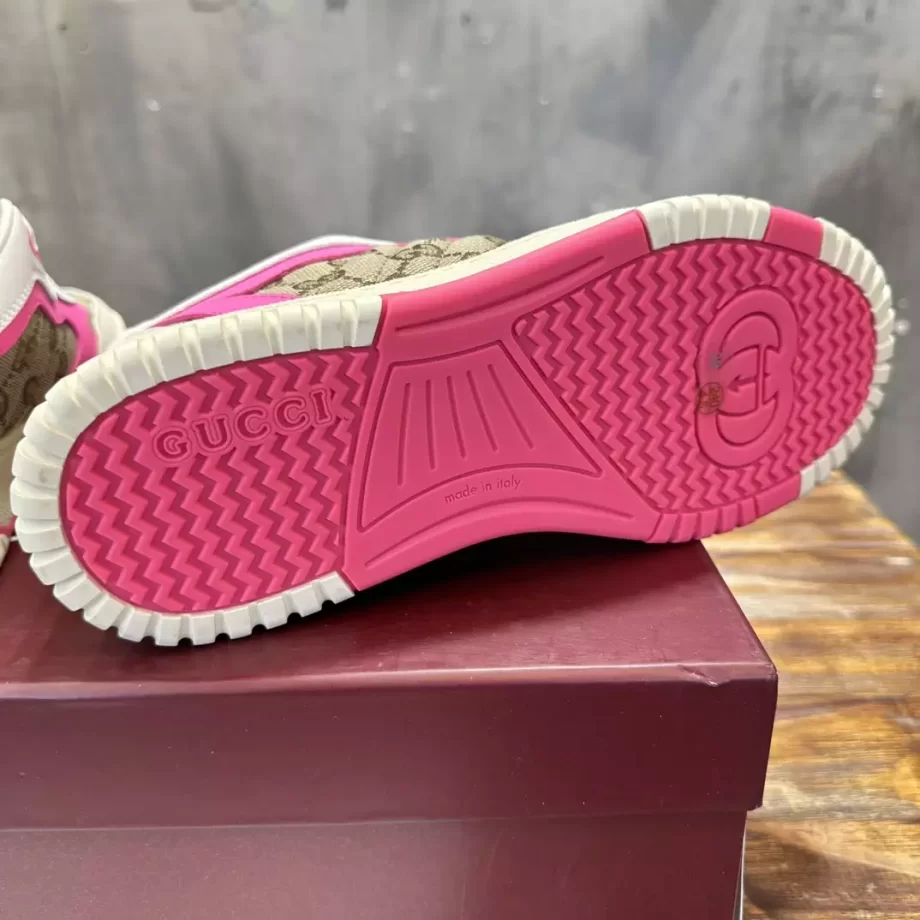 Gucci Re-Web Sneaker Beige And Ebony Original GG Canvas Pink Leather - GCC208
