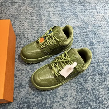 LV Trainer Maxi Sneaker Khaki Green Alligator Printed Calf Leather - LSVT236