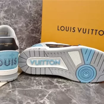 LV Trainer Sneaker Blue Grained Calf Leather and Monogram Canvas - LSVT219