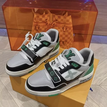 LV Trainer Sneaker Green Grained Calf Leather and Monogram Canvas - LSVT231