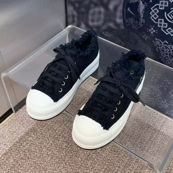 Walk'n'Dior Platform Sneaker Black Fringed Cotton Canvas with Embroideries - CDO131