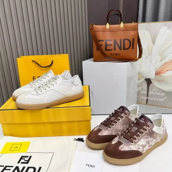Fendi Flair Beige Karung Leather Low-Tops Sneakers - FD032