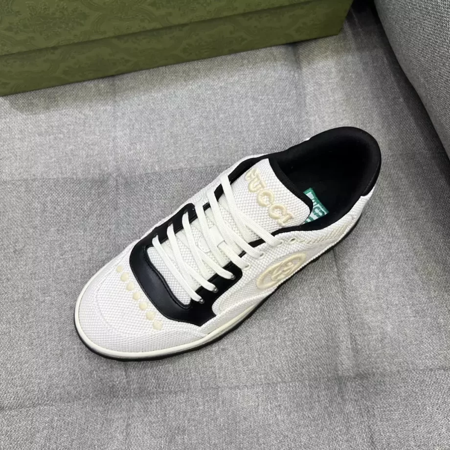 Gucci Mac80 Sneaker Beige Woven Canvas Black Leather - GCC218
