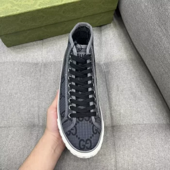 Gucci Tennis 1977 High-Top Trainer GG Recycled Polyester Dark Grey and Black