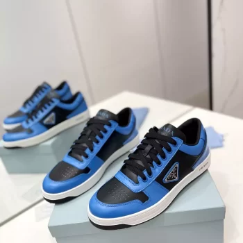 Prada Black/Cobalt Blue Downtown Leather Sneakers - PRD059