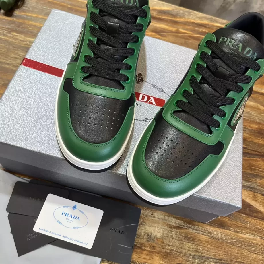 Prada Black/Green Downtown Leather Sneakers - PRD058