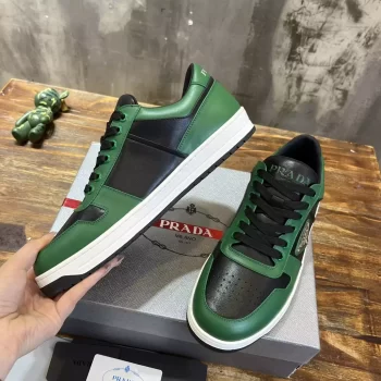 Prada Black/Green Downtown Leather Sneakers - PRD058