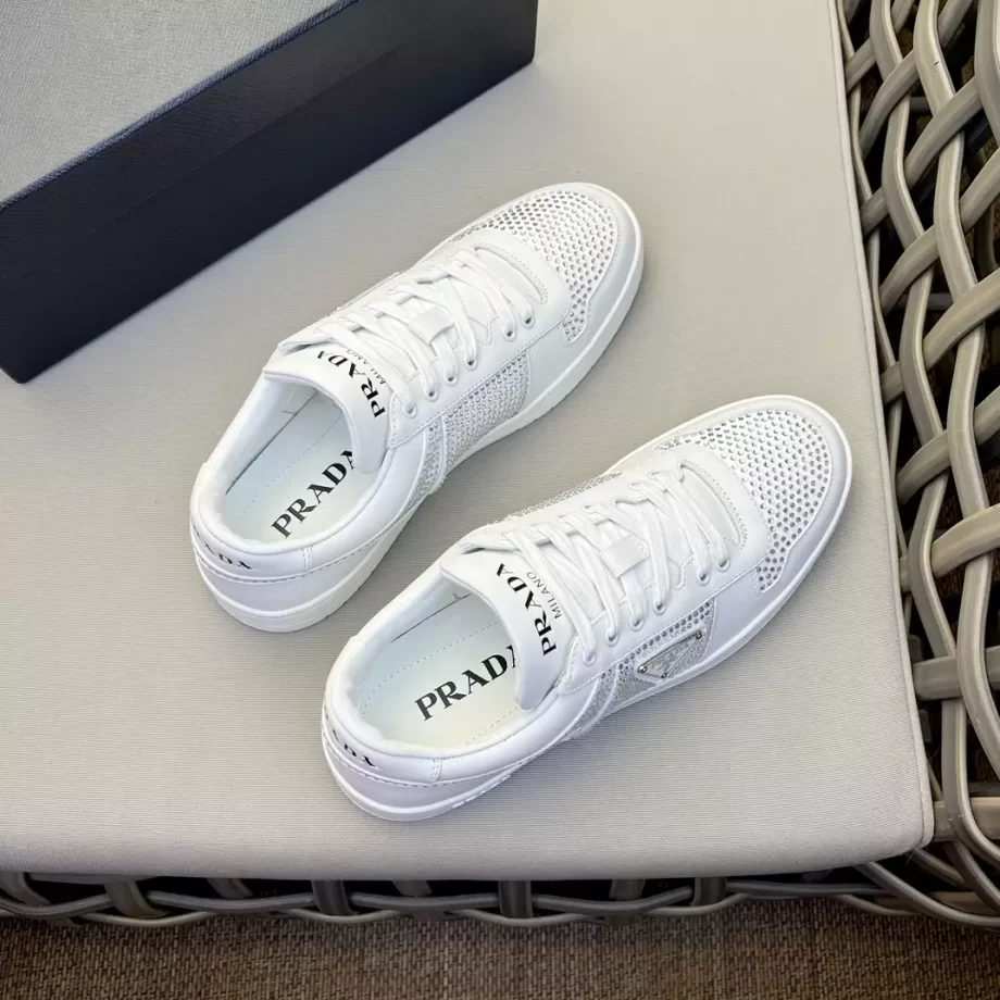 Prada White Leather Sneakers with Crystals - PRD066