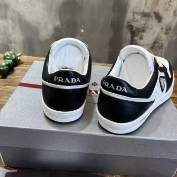 Prada White/Black Downtown Perforated Leather Sneakers - PRD057